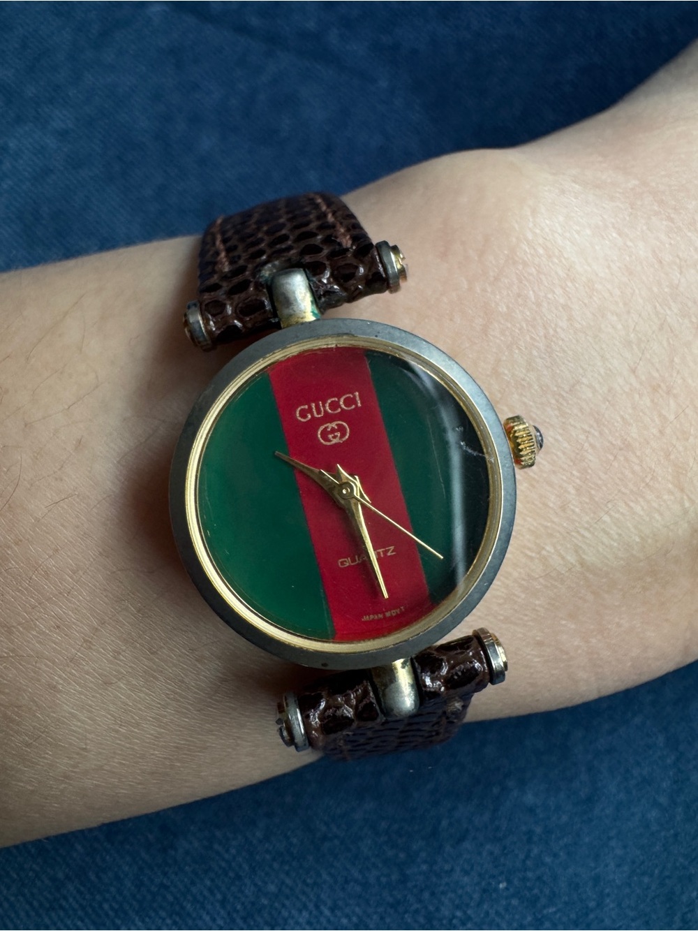 Vintage Gucci 1980’s Two Toned Wristwatch Brown Lizard Strap . - Picture 4 of 8